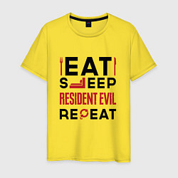 Футболка хлопковая мужская Надпись: eat sleep Resident Evil repeat, цвет: желтый