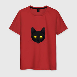 Футболка хлопковая мужская Черный кот с сияющим взглядом, цвет: красный