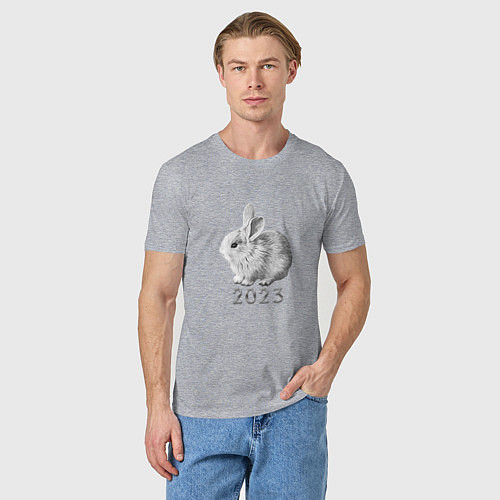 Мужская футболка Новогодний белый кролик, символ 2023 года / Меланж – фото 3