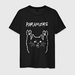 Футболка хлопковая мужская Paramore рок кот, цвет: черный
