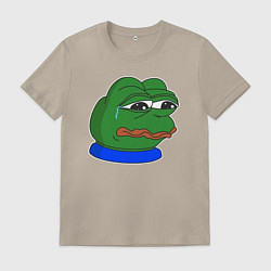 Футболка хлопковая мужская Лягушонок Пепе пустил слезу, цвет: миндальный