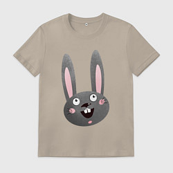Футболка хлопковая мужская Чёрный кролик с большими глазами и улыбкой, цвет: миндальный