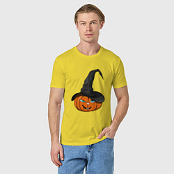 Футболка хлопковая мужская Тыква в шляпе, цвет: желтый — фото 2