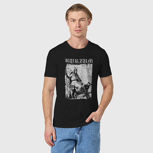 Мужская футболка Burzum скандинавский бог Один с волками и вороном / Черный – фото 3