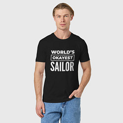 Футболка хлопковая мужская Worlds okayest sailor, цвет: черный — фото 2