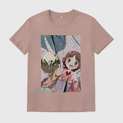 Футболка хлопковая мужская Тамахико Сима и Юдзуки Татибана - Сказка о девушке, цвет: пыльно-розовый