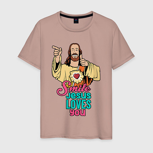 Мужская футболка Jesus Christ love u / Пыльно-розовый – фото 1