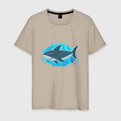 Футболка хлопковая мужская Мультяшная акула под водой, цвет: миндальный