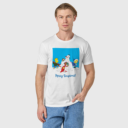 Мужская футболка Дети Симпсоны лепят маму с папой / Белый – фото 3
