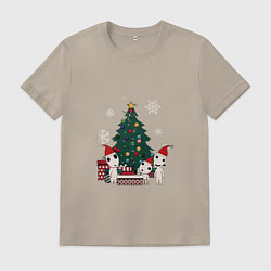 Футболка хлопковая мужская Новогодние кодама, цвет: миндальный