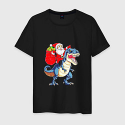 Футболка хлопковая мужская Father Christmas on a dinosaur, цвет: черный