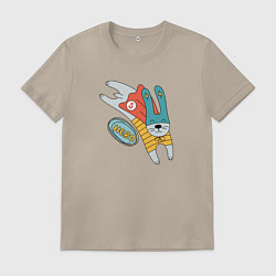 Футболка хлопковая мужская Кролик в костюме супер-героя, цвет: миндальный