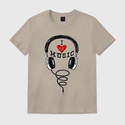 Футболка хлопковая мужская I love Music - headphones, цвет: миндальный