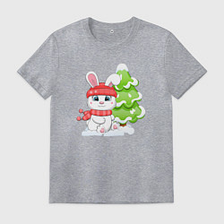 Футболка хлопковая мужская Зайка и ёлочка, цвет: меланж
