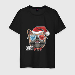 Футболка хлопковая мужская Pug christmas, цвет: черный