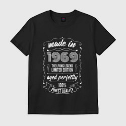 Футболка хлопковая мужская Made in 1969 retro old school, цвет: черный