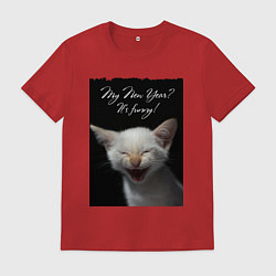 Футболка хлопковая мужская Смеющийся котёнок, цвет: красный