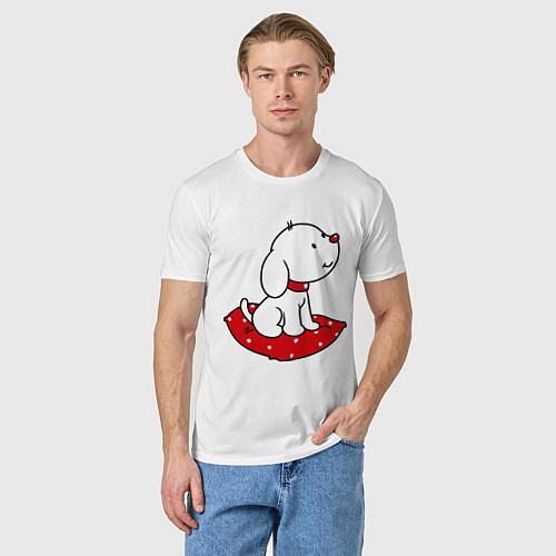 Мужская футболка Собачка на подушке / Белый – фото 3