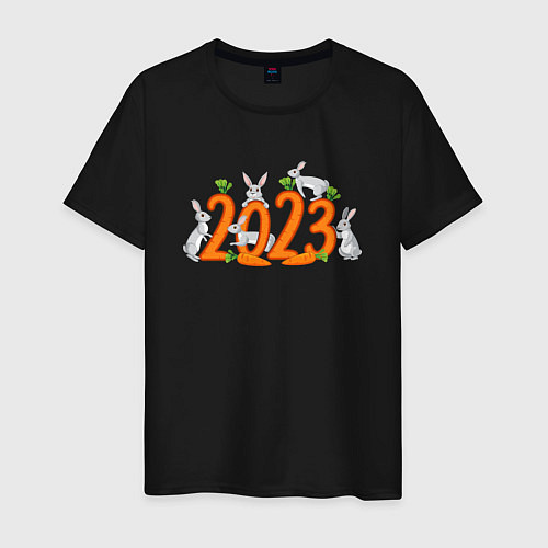 Мужская футболка 2023 зайцы и морковь / Черный – фото 1