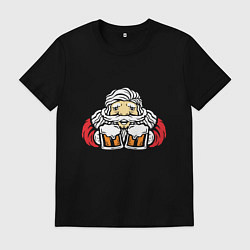 Футболка хлопковая мужская Санта с пивасиком, цвет: черный