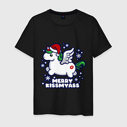 Футболка хлопковая мужская Unicorn - merry kiss my ass, цвет: черный