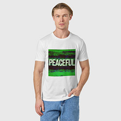 Футболка хлопковая мужская Peaceful на зеленом фоне, цвет: белый — фото 2