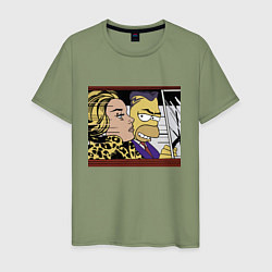Футболка хлопковая мужская Гомер Симпсон везёт кульную чувиху - pop art, цвет: авокадо