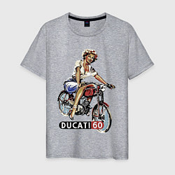 Футболка хлопковая мужская Красивая девушка на мотоцикле Ducati - retro, цвет: меланж