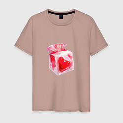 Футболка хлопковая мужская Сердце в подарок, цвет: пыльно-розовый