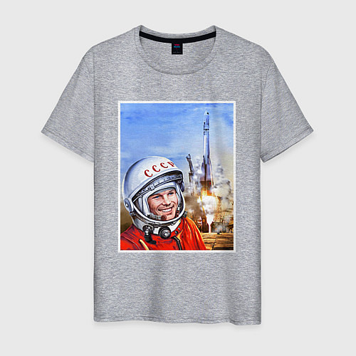 Мужская футболка Юрий Гагарин на космодроме / Меланж – фото 1