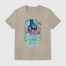 Футболка хлопковая мужская Водный Кролик - символ 2023 года, цвет: миндальный