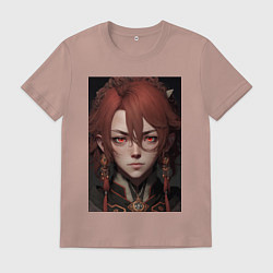 Футболка хлопковая мужская Девочка с косами, цвет: пыльно-розовый