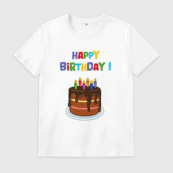 Футболка хлопковая мужская Шоколадный торт с днём рождения, цвет: белый