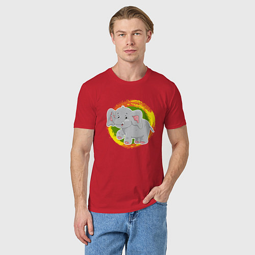 Мужская футболка Милый мультяшный слоник / Красный – фото 3