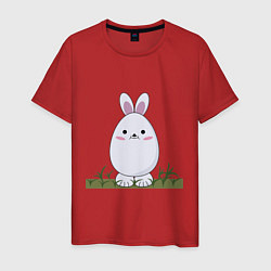 Футболка хлопковая мужская Круглый заяц стоит на траве, цвет: красный