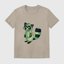 Футболка хлопковая мужская Зеленый енот зомбак, цвет: миндальный