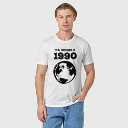 Футболка хлопковая мужская На Земле с 1990 с краской на светлом, цвет: белый — фото 2