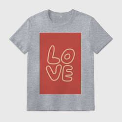 Футболка хлопковая мужская Слово Love на красном прямоугольном фоне, цвет: меланж