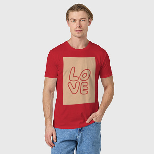 Мужская футболка Рукописный текст слово Love красным цветом на беже / Красный – фото 3
