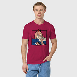 Футболка хлопковая мужская Пауэо показывает сердечко - черный, цвет: маджента — фото 2