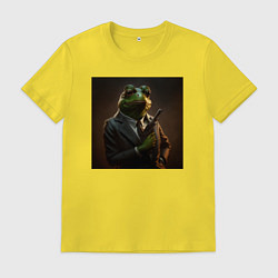 Футболка хлопковая мужская Лягушонок Пепе гангстер, цвет: желтый