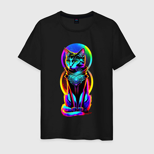Мужская футболка Кот в стиле киберпанк / Черный – фото 1