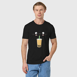 Футболка хлопковая мужская Тоторо с напитком, цвет: черный — фото 2