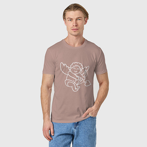 Мужская футболка Купидон со стрелой сердцем белые линии / Пыльно-розовый – фото 3