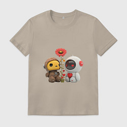 Футболка хлопковая мужская Влюбленные роботы арт, цвет: миндальный