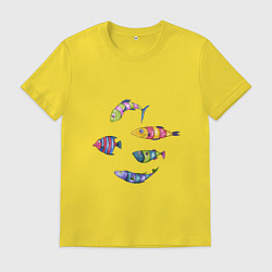 Футболка хлопковая мужская Пять полосатых рыбок, цвет: желтый