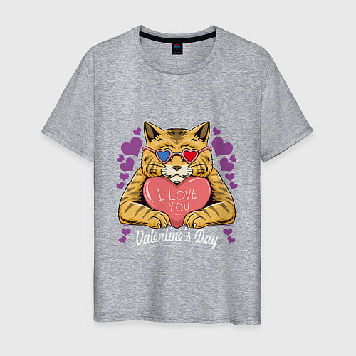 Мужская футболка Влюбленный котик / Меланж – фото 1