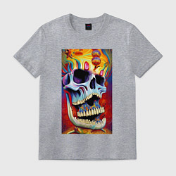 Футболка хлопковая мужская Crazy skull - нейросеть - art, цвет: меланж