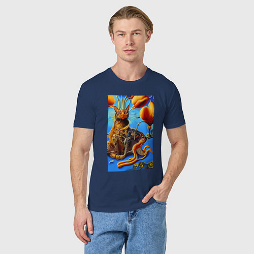 Мужская футболка Июньский кот - нейросеть - сюрреализм / Тёмно-синий – фото 3