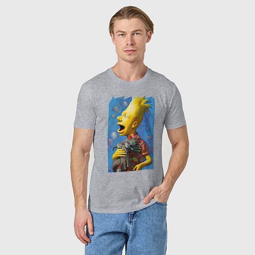 Мужская футболка Bart Simpson and cats - нейросеть / Меланж – фото 3